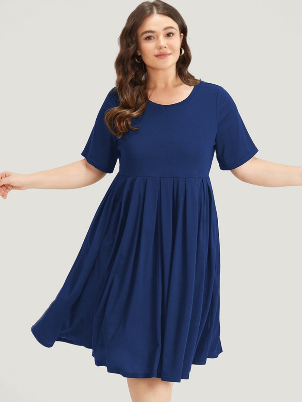 Supersoft Essentials Solid Pleated Round Neck Midi Dress